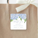 Blue Hydrangea Thank You Customized Bridal Shower Square Sticker<br><div class="desc">This beautiful design features blue hydrangea flowers and your custom text. Add your information using the template form. Use for any occasion.  The Customize Further feature can be used to access the advanced editing menu where you can change the font,  colours and layout of the text.</div>