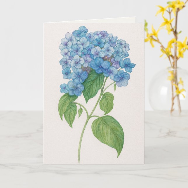 Blue Hydrangea Thinking of You Card (Yellow Flower)