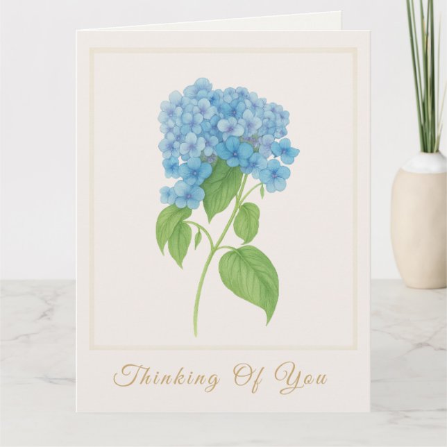 Blue Hydrangea Thinking of You | Printable Greetin Card (Front)