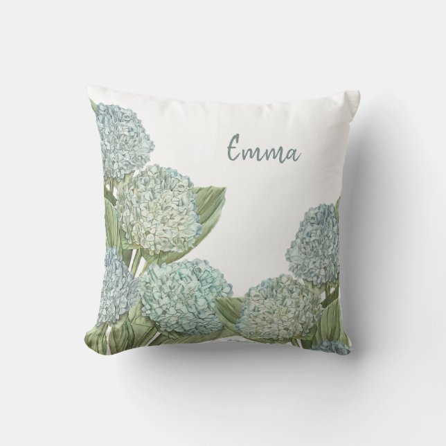 Blue Hydrangea Throw Pillow (Front)