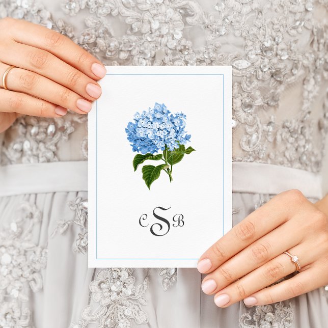 Blue Hydrangea Traditional Three Letter Monogram Thank You Card (Creator Uploaded)