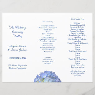 Blue Hydrangea Tri-Fold Wedding Program Template