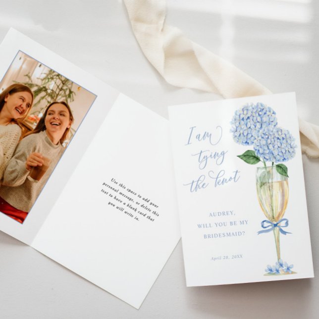 Blue Hydrangea Tying the Knot, Photo Proposal Card (Creator Uploaded)