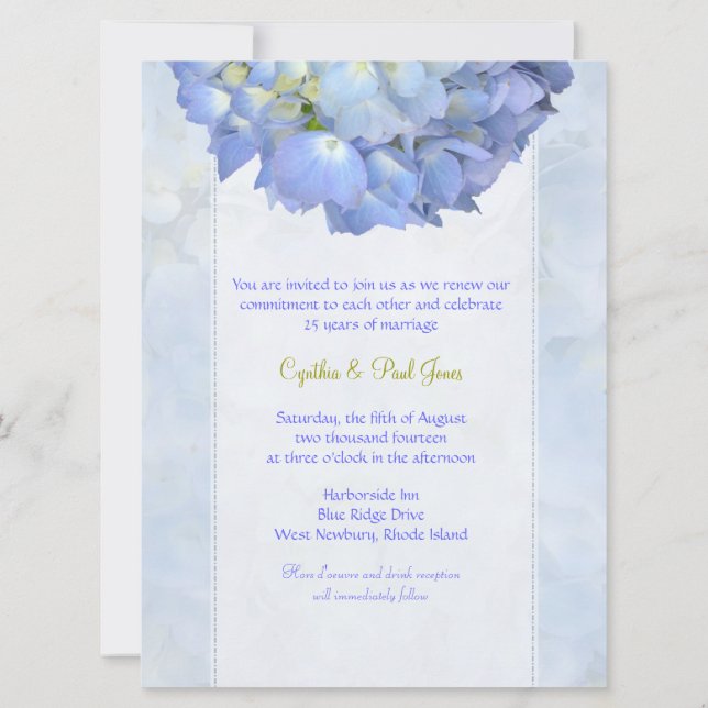 Blue Hydrangea Vow Renewal Invitation (Back)