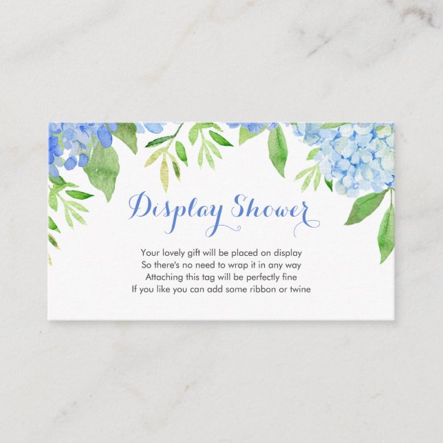 Blue Hydrangea Watercolor Bridal Display Shower Enclosure Card (Front)