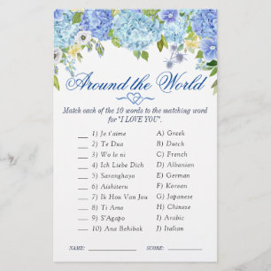 Blue Hydrangea  Watercolor Bridal Shower Game