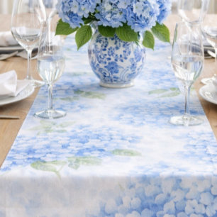 Blue Hydrangea Watercolor Coastal Table Runner