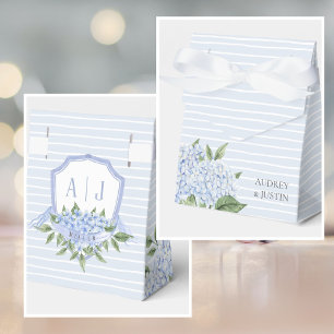 Blue Hydrangea Watercolor Crest and Flowers Custom Favor Box