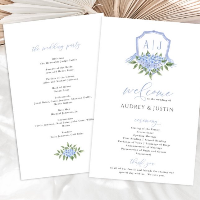 Blue Hydrangea Watercolor Crest Paper Program (Creator Uploaded)