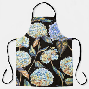 Blue Hydrangea Watercolor: Dark Seamless Pattern Apron