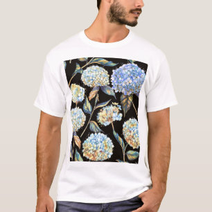 Blue Hydrangea Watercolor: Dark Seamless Pattern T-Shirt