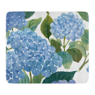 Blue Hydrangea Watercolor Floral Coastal Cutting Board
