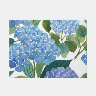 Blue Hydrangea Watercolor Floral Coastal Doormat