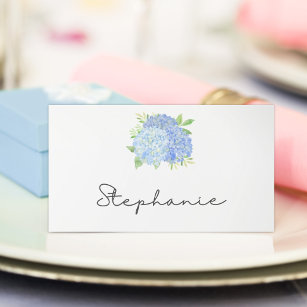 Blue Hydrangea Watercolor Floral Wedding Place Card