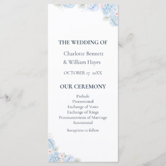 Blue Hydrangea Watercolor Floral Wedding Program