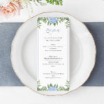 Blue Hydrangea Watercolor Flowers Wedding Menu<br><div class="desc">This beautiful design features blue hydrangea blooms and your custom text. Use the template form to add your information. The Customize Further feature can be used to access the advanced editing menu where you can change the font, colours and layout of the text, or add text to the back of...</div>