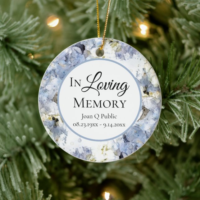 Blue Hydrangea Watercolor Memorial Keepsake  Ceramic Ornament (Tree)