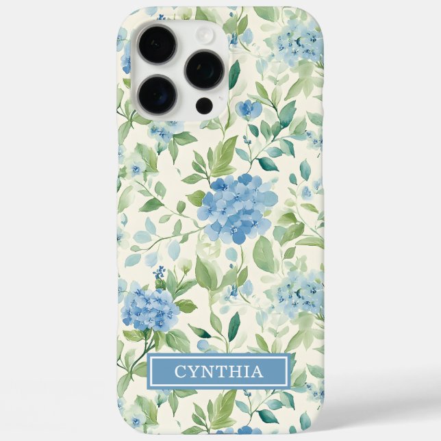 Blue Hydrangea Watercolor Monogrammed Case-Mate iPhone Case (Back)