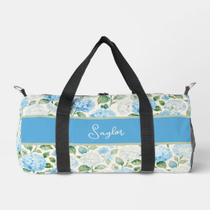 Blue Hydrangea Watercolor Name Duffle Bag