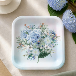 Blue Hydrangea Watercolor Paper Plate