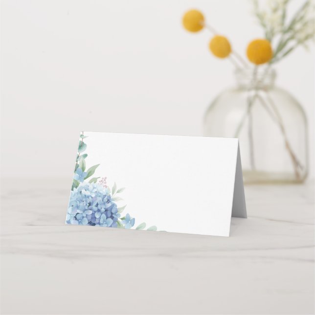 blue hydrangea watercolor place card (Front)