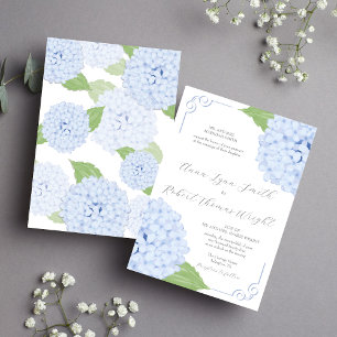 Blue Hydrangea Watercolor Script Wedding Invitation