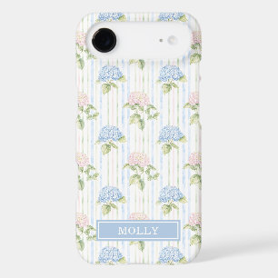 Blue Hydrangea Watercolor Striped Personalized