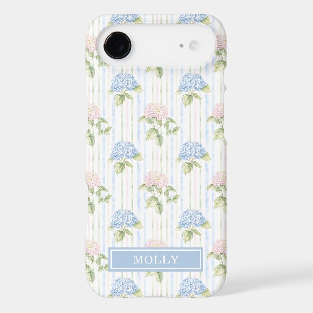 Blue Hydrangea Watercolor Striped Personalized (Back)
