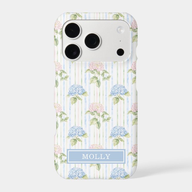Blue Hydrangea Watercolor Striped Personalized (Back)