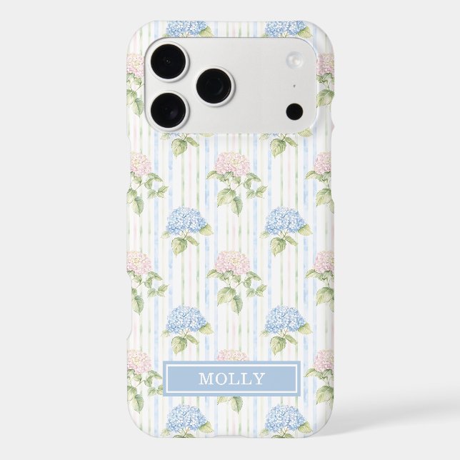 Blue Hydrangea Watercolor Striped Personalized (Back)