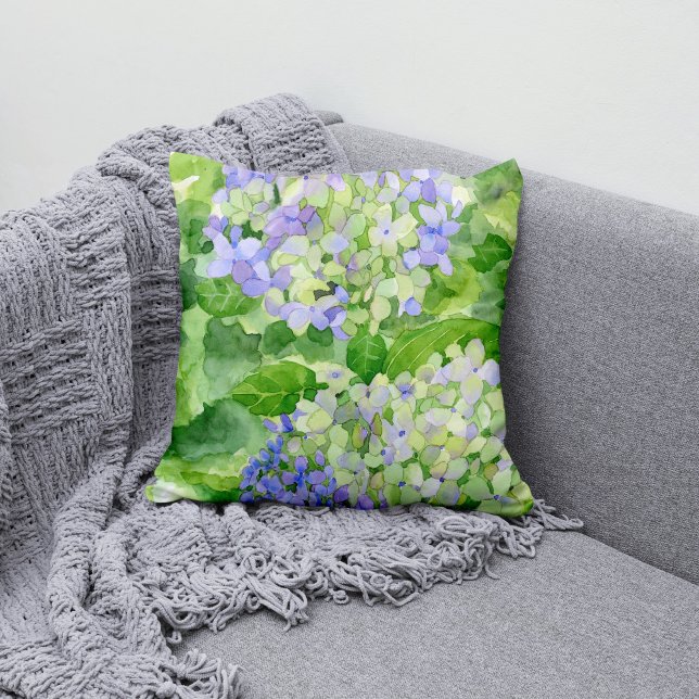 Blue Hydrangea Watercolor  Throw Pillow (Creator Uploaded)