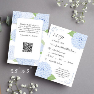 Blue Hydrangea Watercolor Wedding RSVP avec code Q