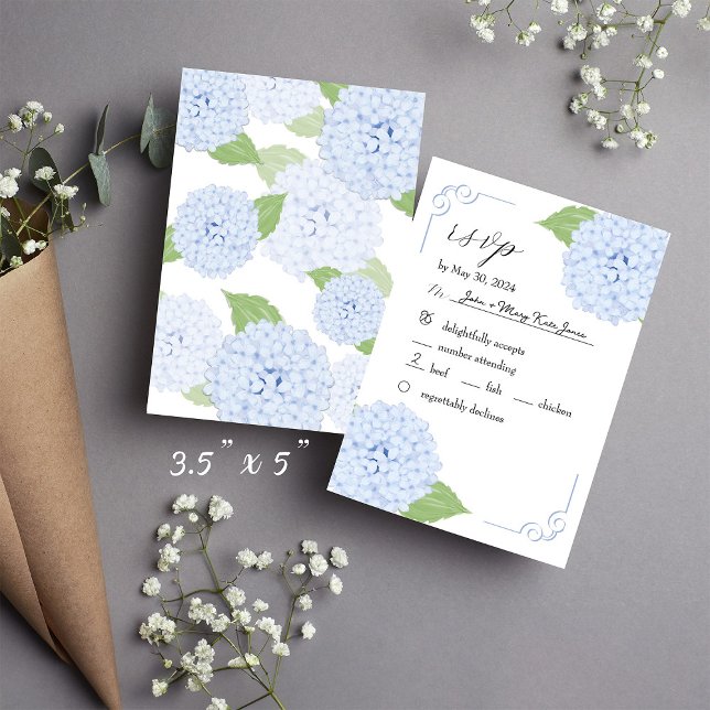 Blue Hydrangea Watercolor Wedding RSVP Card (Creator Uploaded)