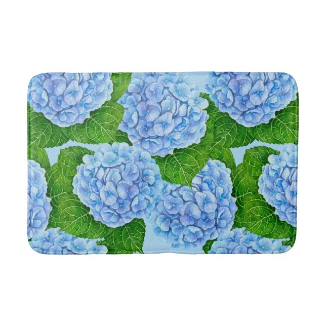 Blue hydrangea waterolor pattern bath mat (Front)