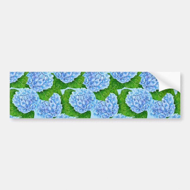 Blue hydrangea waterolor pattern bumper sticker (Front)