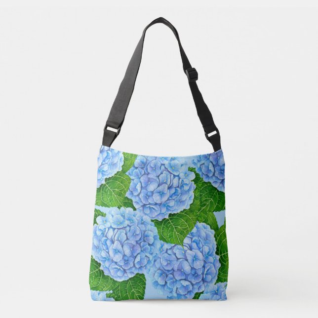 Blue hydrangea waterolor pattern crossbody bag (Front)