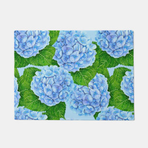 Blue hydrangea waterolor pattern doormat
