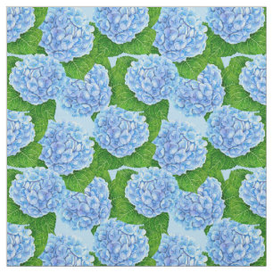 Blue hydrangea waterolor pattern fabric