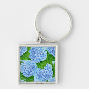 Blue hydrangea waterolor pattern keychain