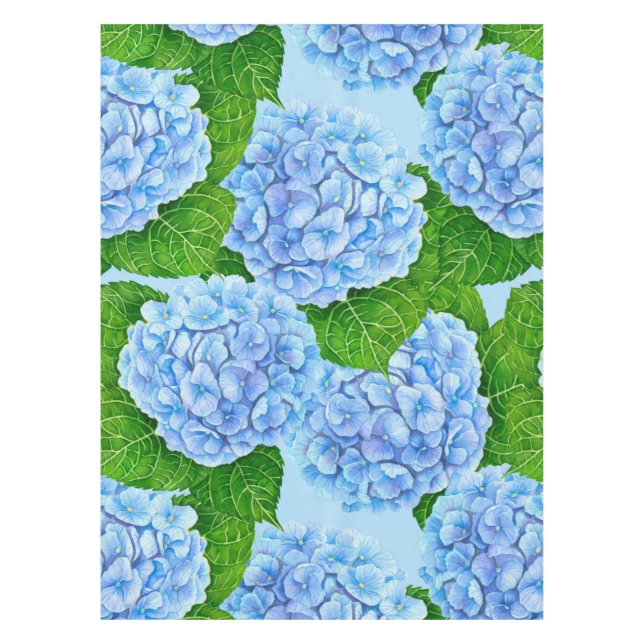 Blue hydrangea waterolor pattern tablecloth (Front)