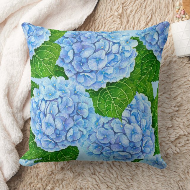 Blue hydrangea waterolor pattern throw pillow (Blanket)
