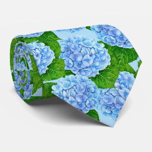 Blue hydrangea waterolor pattern tie