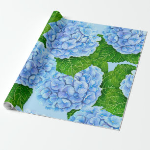 Blue hydrangea waterolor pattern wrapping paper