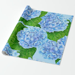 Blue hydrangea waterolor pattern wrapping paper
