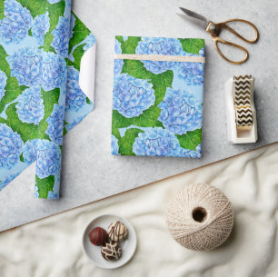 Blue hydrangea waterolor pattern wrapping paper