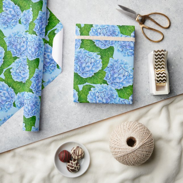Blue hydrangea waterolor pattern wrapping paper (Crafts)