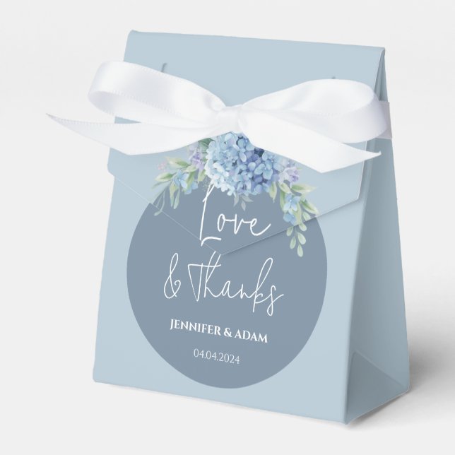 Blue Hydrangea Wedding Bridal Favour Thank You Bag Favor Box (Front Side)