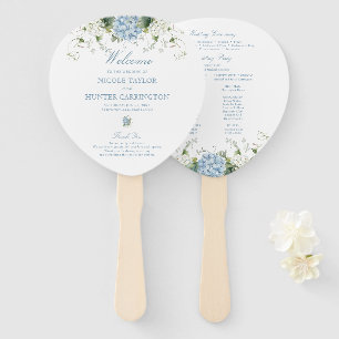 Blue Hydrangea Wedding Ceremony Program Hand Fan