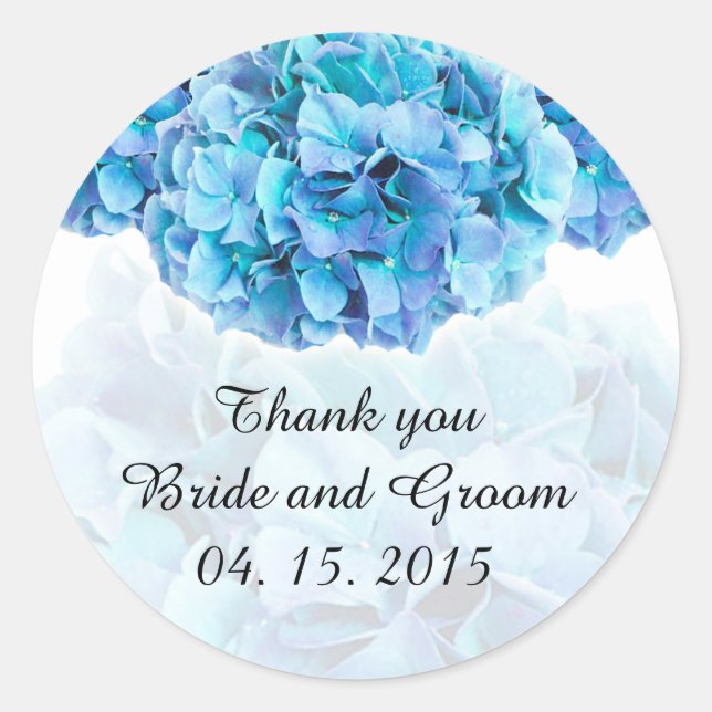 Blue hydrangea wedding favour tag sticker (Front)
