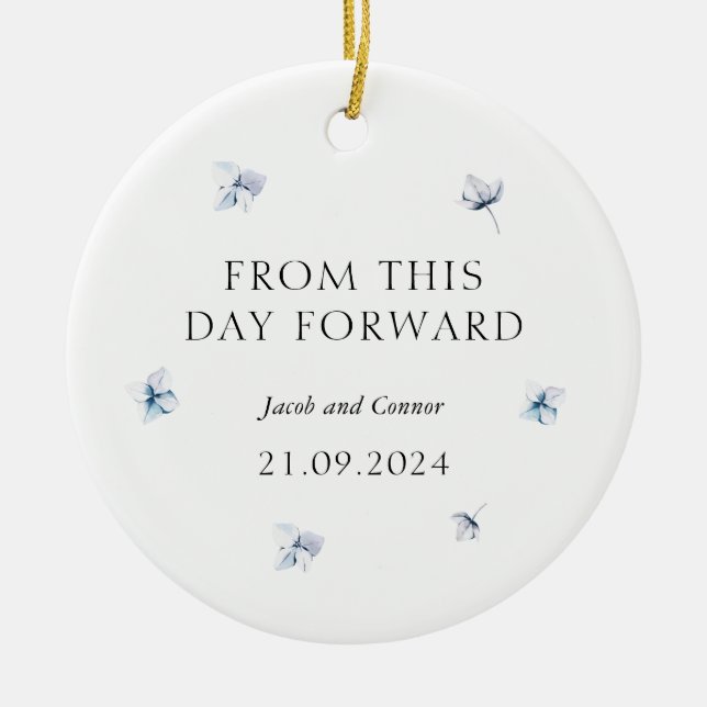 Blue Hydrangea Wedding Gift Christmas Ceramic Tree Ceramic Ornament (Front)